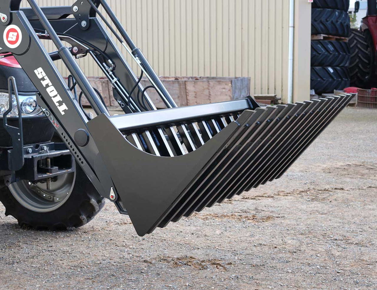 Loader Rake Bucket Wheel Loader Compact Power Rake Bucket – Himac Attachments